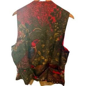 Bullock & Jones Suede Leather Vest Mens M Silk Pheasant Hunting Scene  England